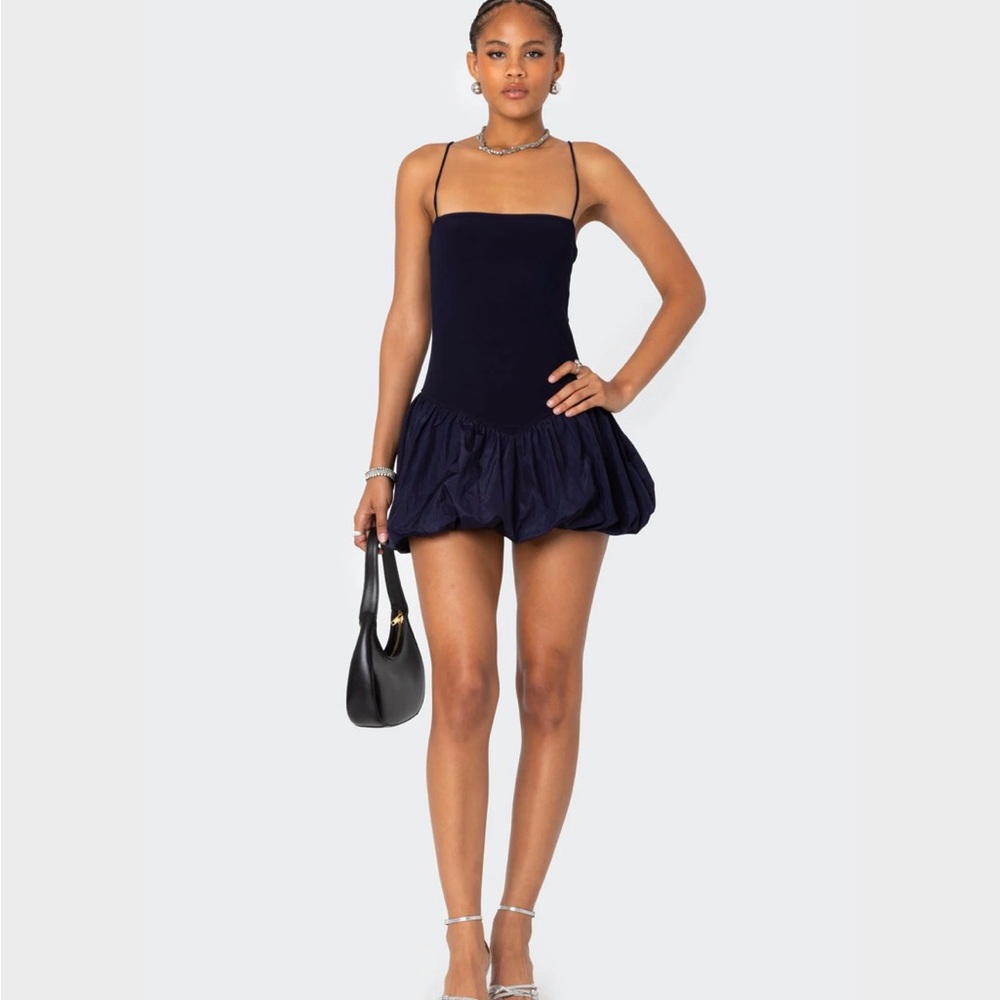 Edikted Elegant Black Bubble Hem Dress Formal Homecoming Dance Party NWT